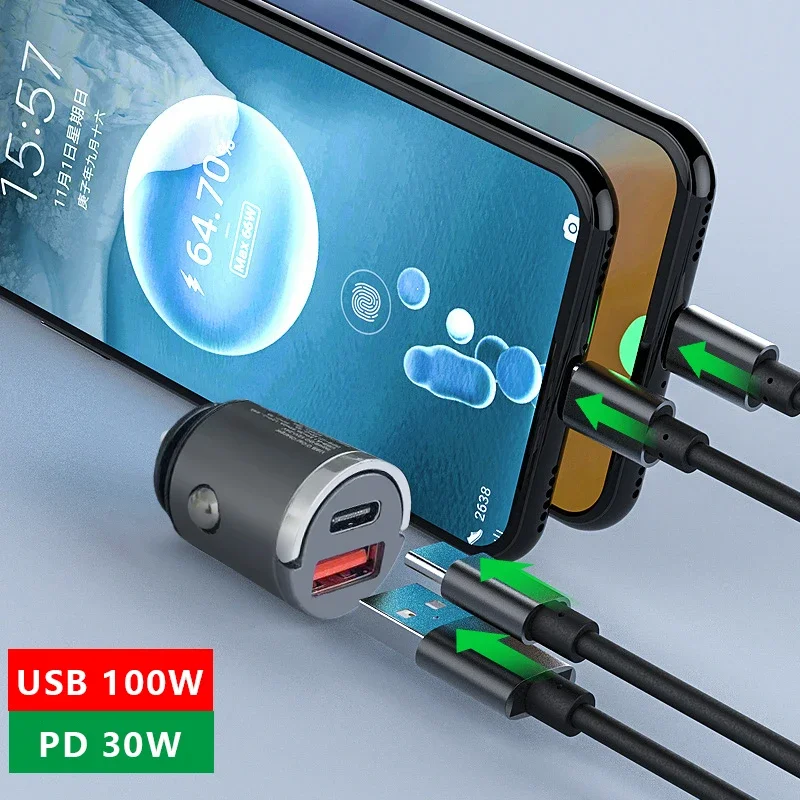 LOYEUANR mini mala auto USB nabíječka výškou 31mm energie 200w skrytý instalace ne- protruding  USB+PD pro iPhone Huawei mobilní telefon