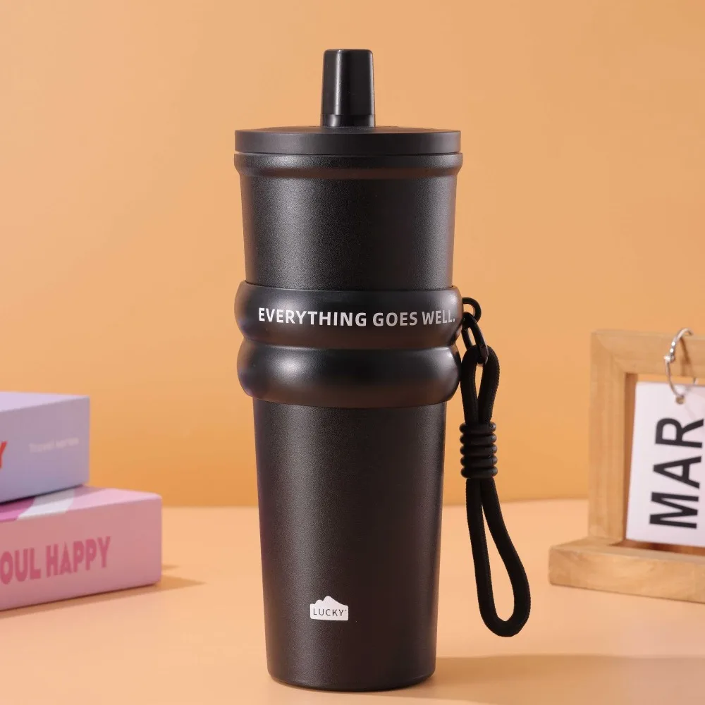 

Thermos Stainless Steel 304 Straw Thermal Bottle Leak-Proof Fashion Cold Drink Cup Large Capacity 710ml Thermal Flask Travel