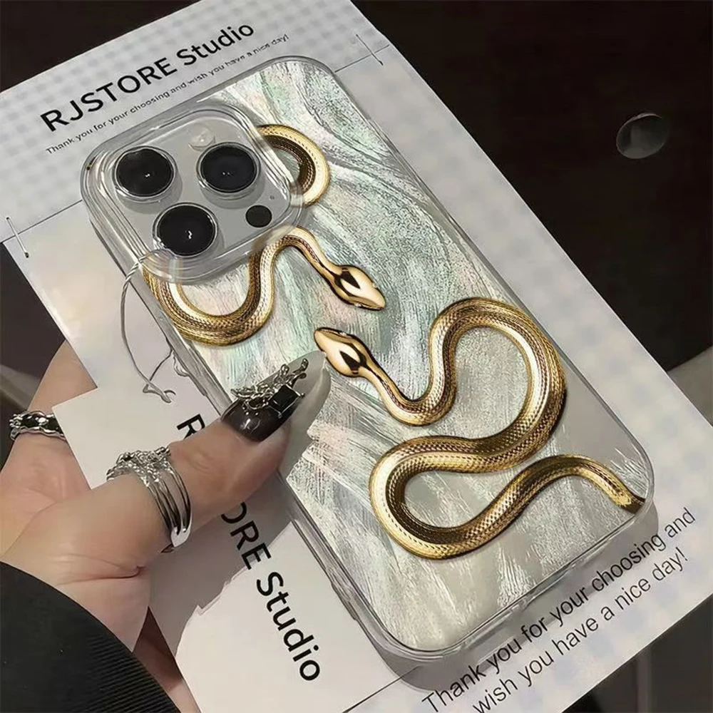 Luxury Gold Snake Print Phone Case for Xiaomi Redmi 14C 13 13C 12 A3 A2 A1 10 10C 9 9A 9C 8 K60 K40 Plus Ultra 4G 5G Cover