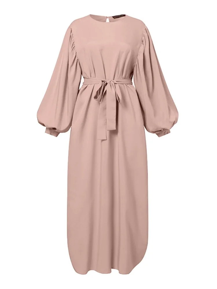 Otoño Puff manga Marruecos vestido musulmán mujeres Abaya Kaftans Casual Vestidos de noche Mujer Turquía Islam vestido largo Mujer Vestidos