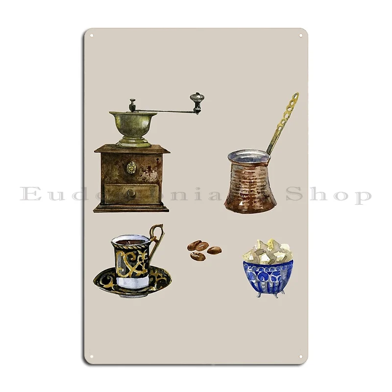 Turkish Coffee Maker With Cezve And Grinder Metal Sign Pub Home Bar Cave Personalized Cinema Tin Sign Poster