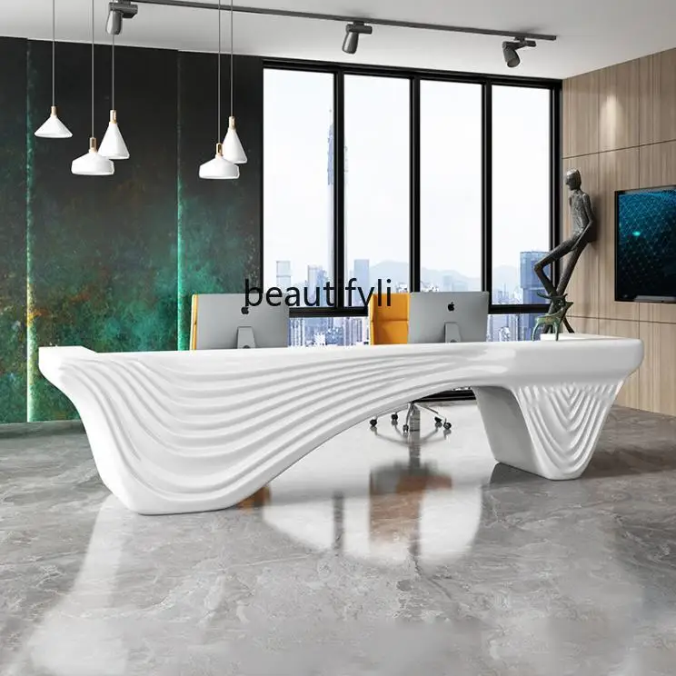 Painting Front Desk Modern FRP Fashion Company Hotel Welcome Desk Beauty Salon Special-shaped Consultation Reception Desk