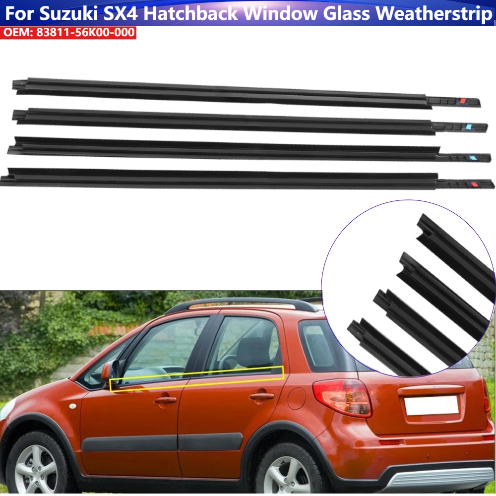 

4Pcs/set Window Glass Weatherstrip Rubber Sealing Strip 83811-56K00-000 for Suzuki SX4 Hatchback