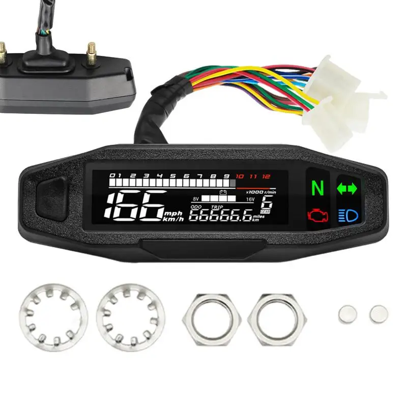 General LCD Digital Motorcycle Meter Speedometer Mini LCD Screen Digital Display Tachometer Assembly Speedometer for Motorbike