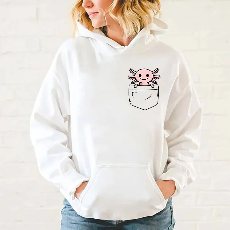 New Pocket Axolotl Print Hoodies Women Causal Tops Unisex Harajuku Long Sleeve Sweatshirts