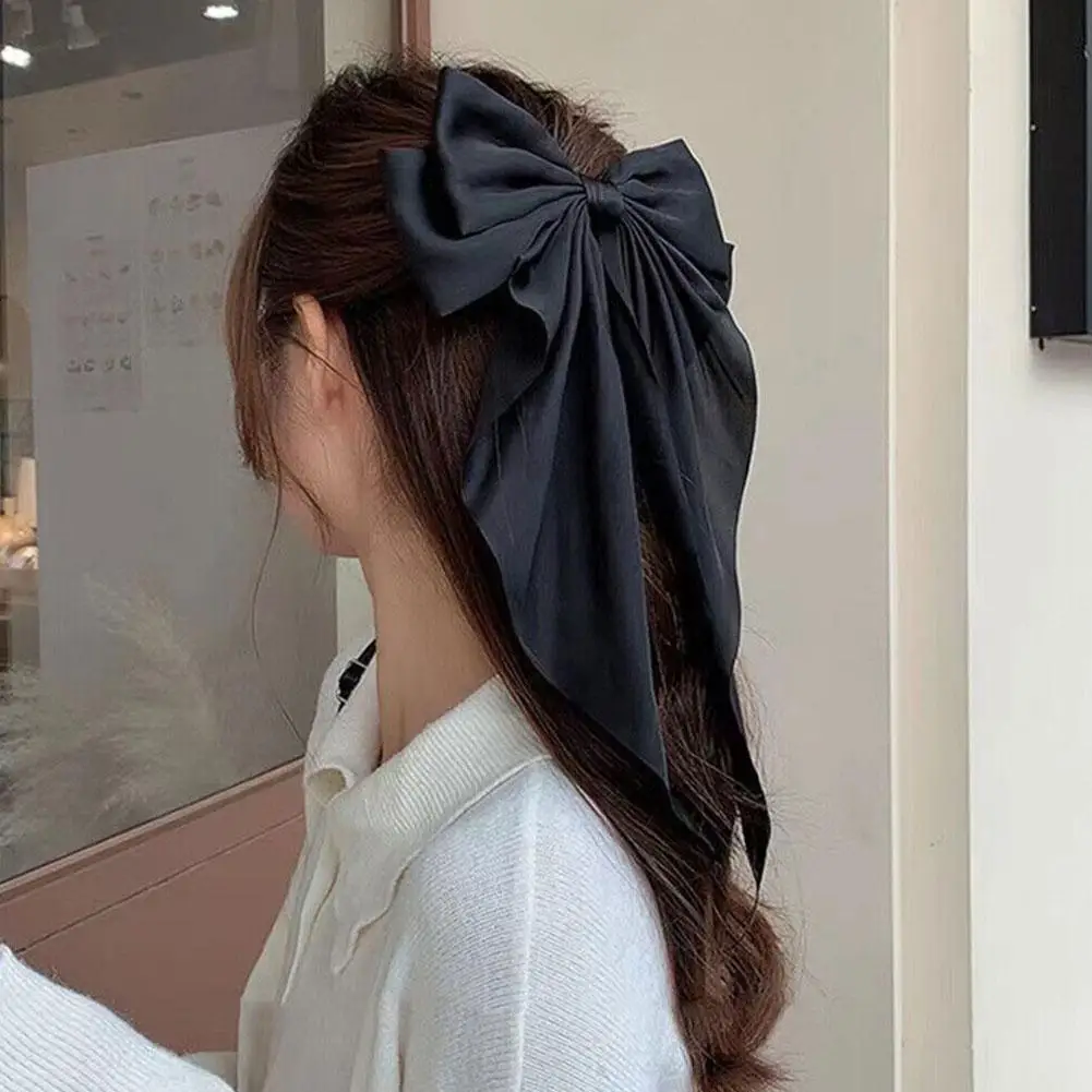 Elegant Solid Large Bow Ribbon Hair Clip For Women Girl Sweet Headbands Soft Satin Hairpin Hairgrip Fashion Hair Accessorie S7X6