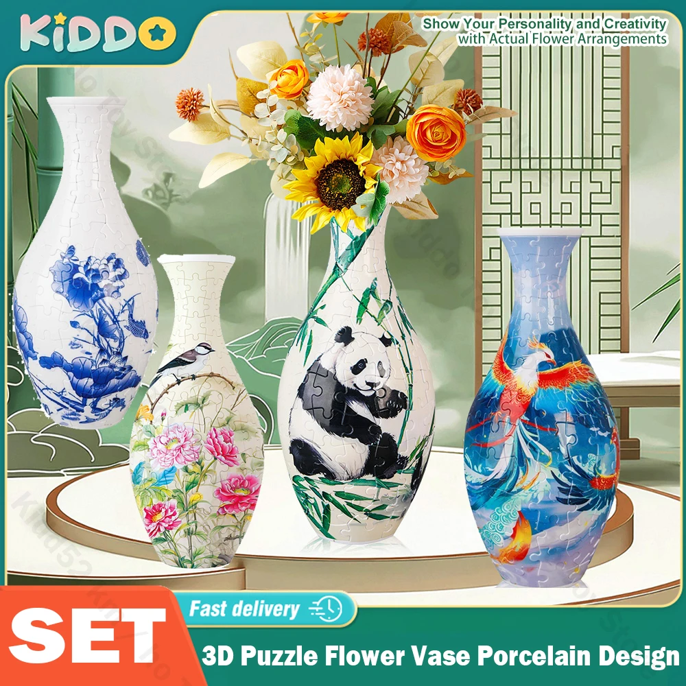 3D Puzzle Flower Vase Porcelain Design DIY Assembly Educational Toy Arrangement Home Decoration House Warming Party Gift Kid Toy