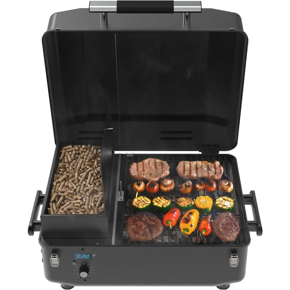 Portable Wood Pellet Grill & Smoker, Tabletop Pellet Smoker with PID V2.0 Controller, Meat Probes