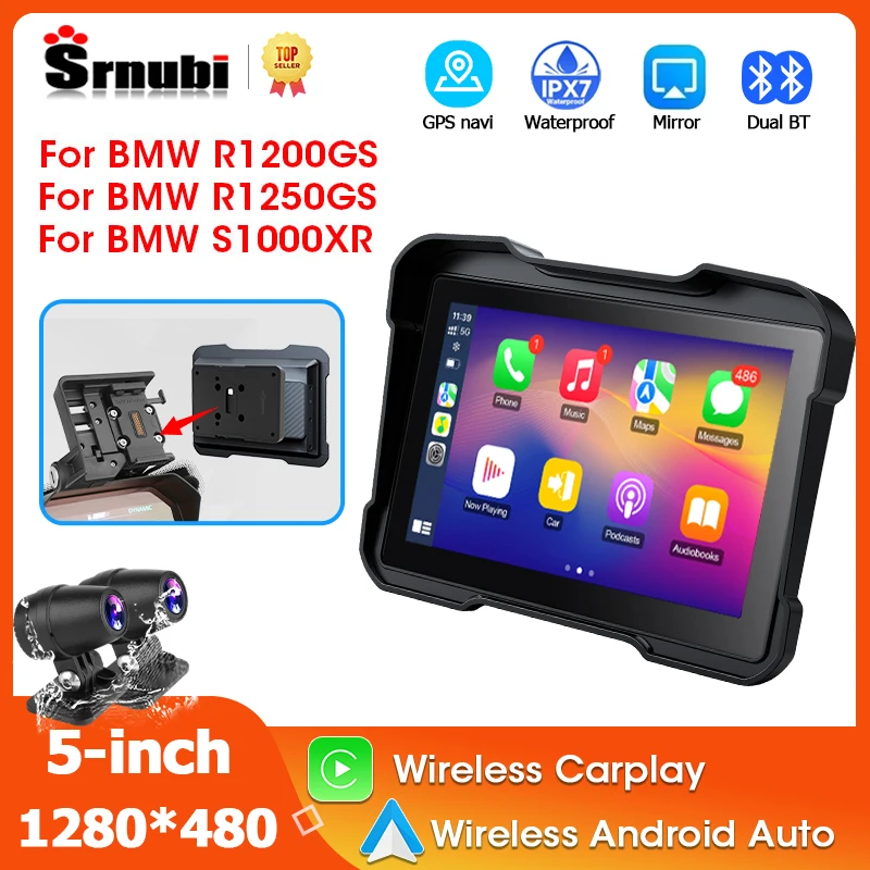 Srnubi 5 "DVR de motocicleta para BMW R1200GS/ R1250GS/ R1300GS /S1000XR navegación GPS CarPlay Android Auto casco estéreo Bluetooth