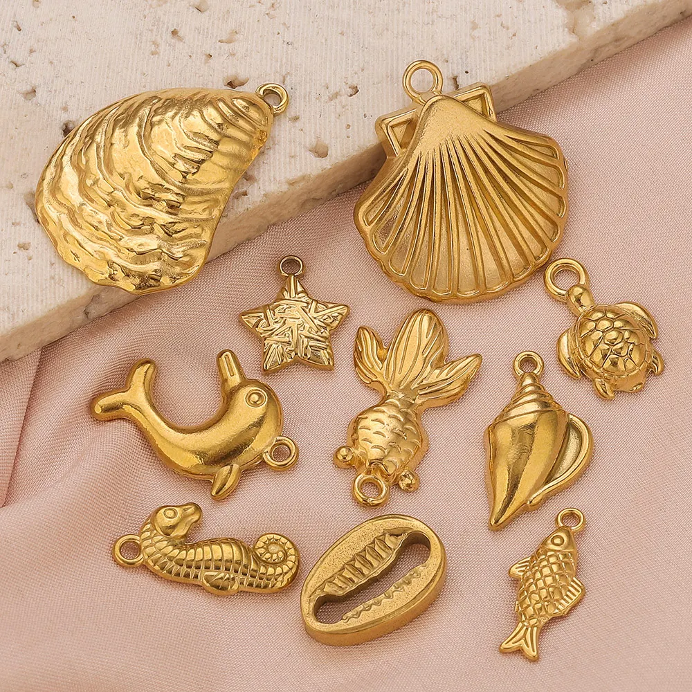 4/5pcs Stainless Steel Ocean Charm Conch Seahorse Starfish Gold-plated DIY Necklace Bracelet Jewelry Making Material Accessories image 4