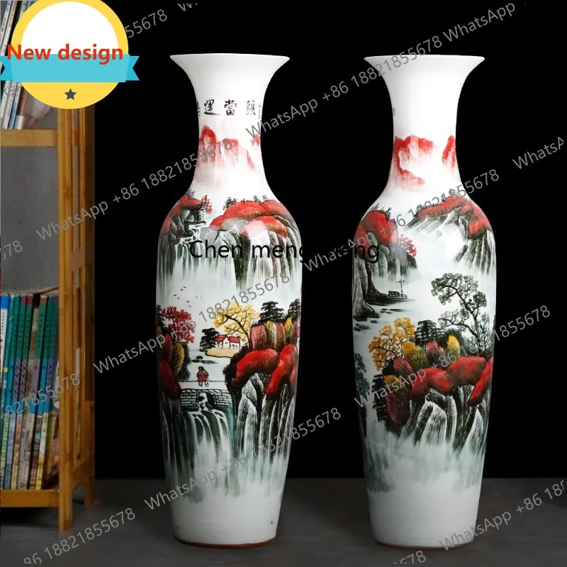 D80 Jingdezhen ceramic large vase living room floor porcelain vase opened hotel decoration extra large ornament