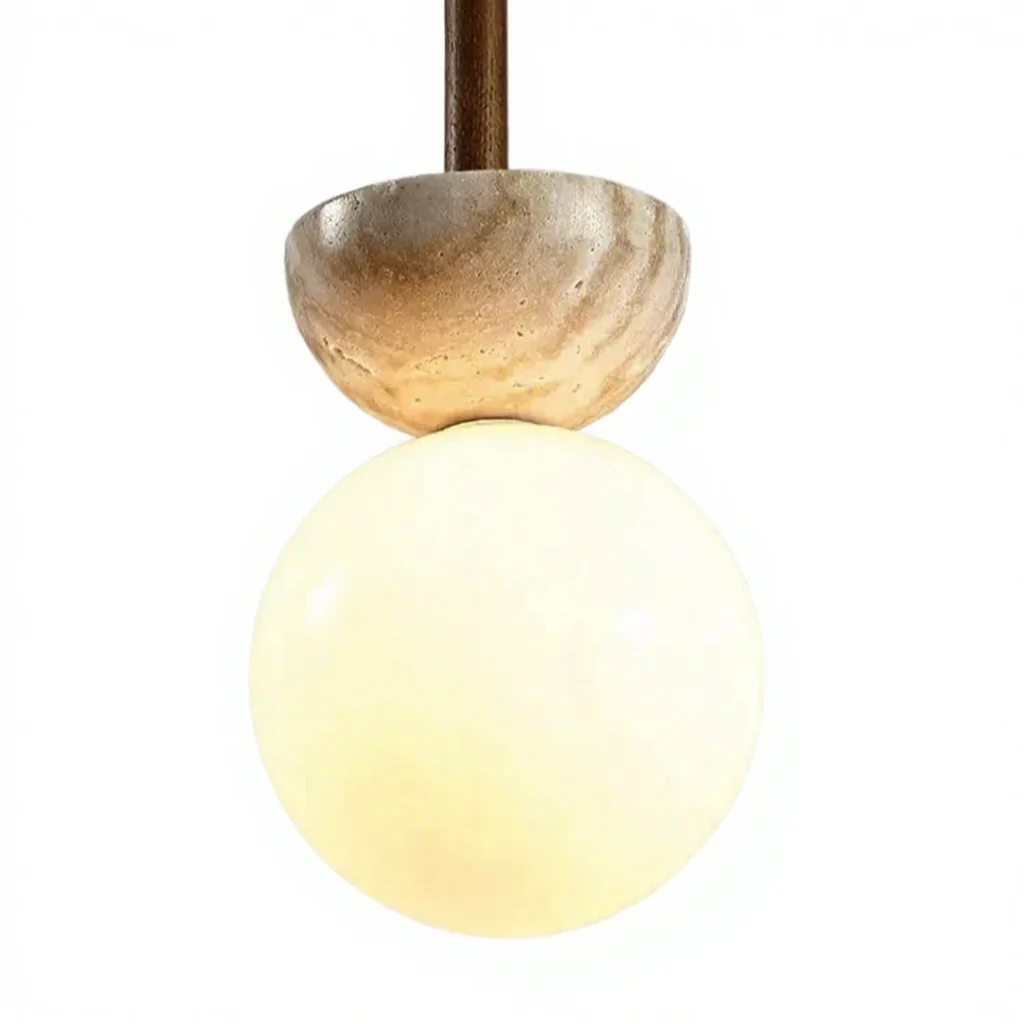 Natural Travertine Stone Glass Ball Pendant Light Dining Room Kitchen Island Decorative Cave Stone Chandelier