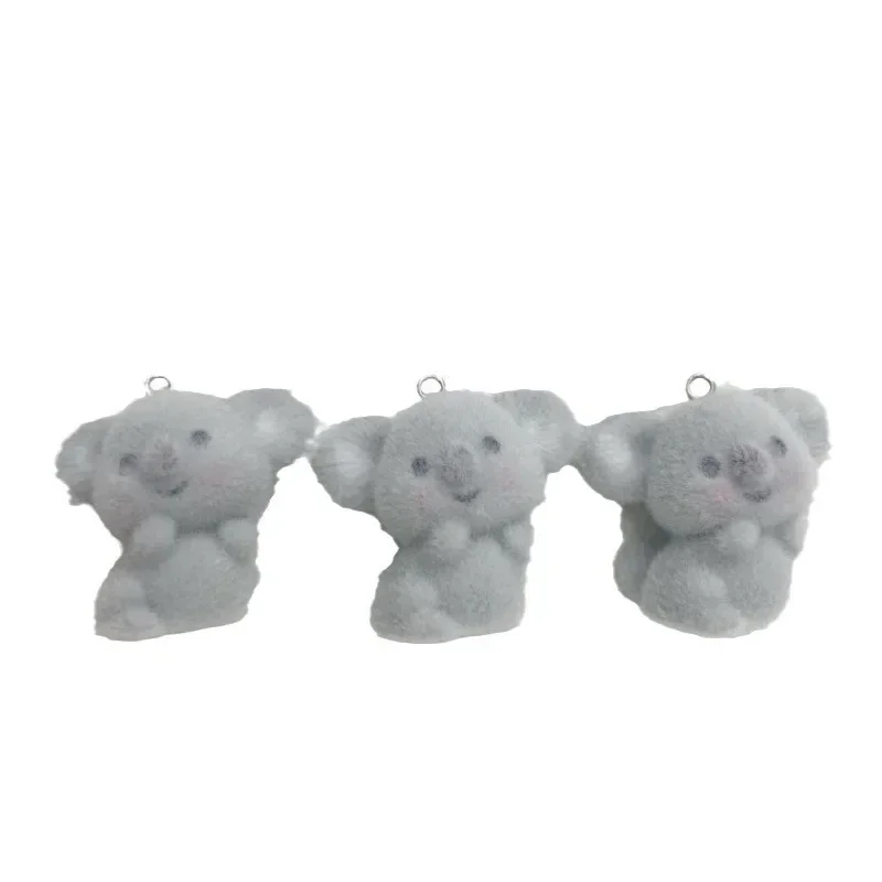 20Pcs 3D Cute Cartoon Flocking Koala Resin Charms Plush Animal Doll Pendant Wholesale Phone Keychain DIY Crafts Jewelry Make