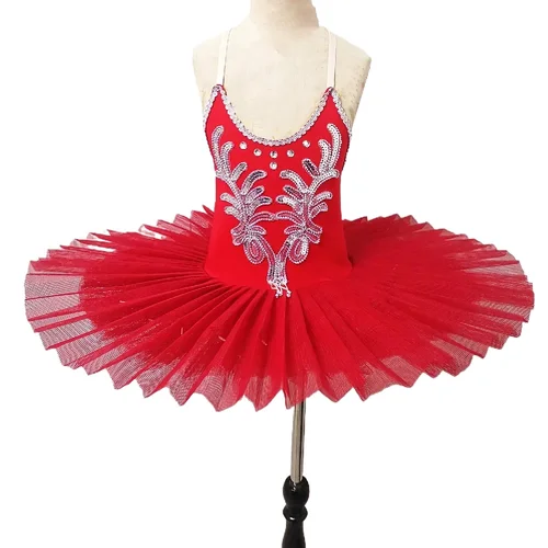 Falda tutú de Ballet roja, vestido de Ballet, disfraz de lago de los cisnes para niños, trajes de danza del vientre para niños, escenario profesional