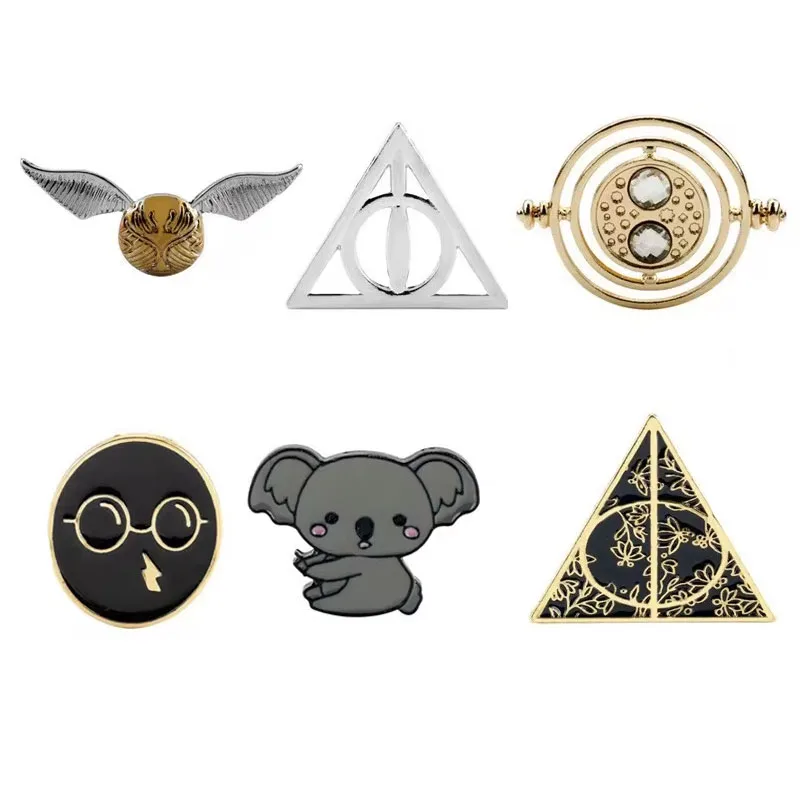 Harries Potters Brooch European and American Flying Broomstick Digital Badge Metal Alloy  Cartoon Pins Accessories Kids Gift