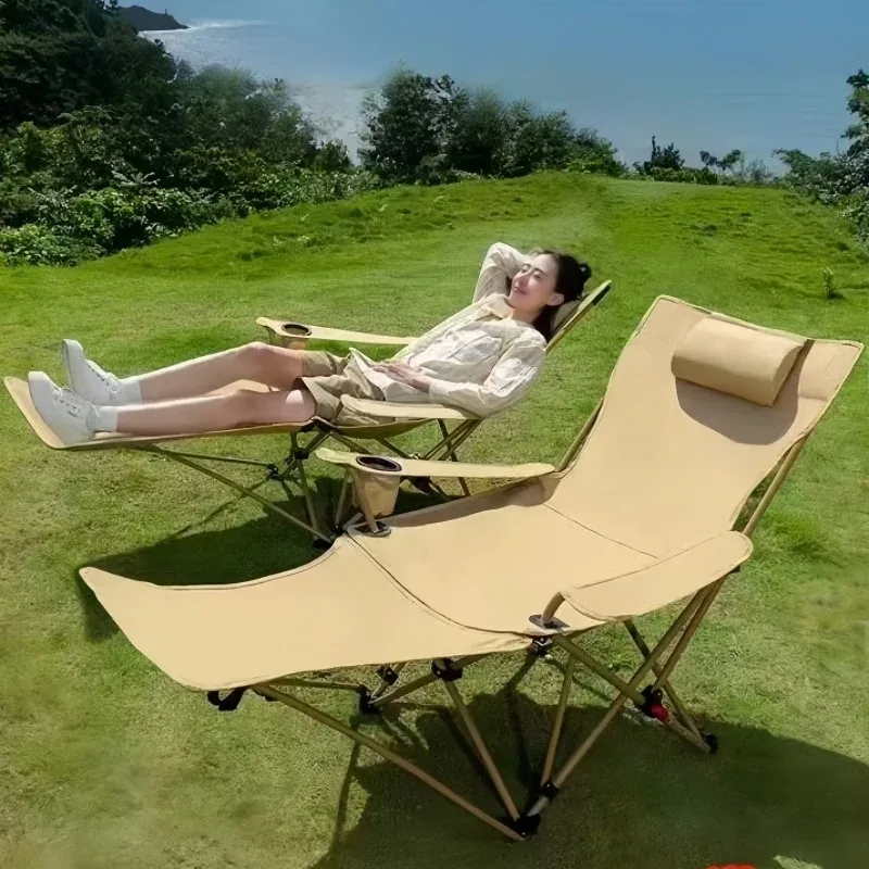 Chaise longue pliante d'extérieur, inclinable à 4 positions réglables, légère, chaise de pêche portable, chaise de camping avec support pour les pieds