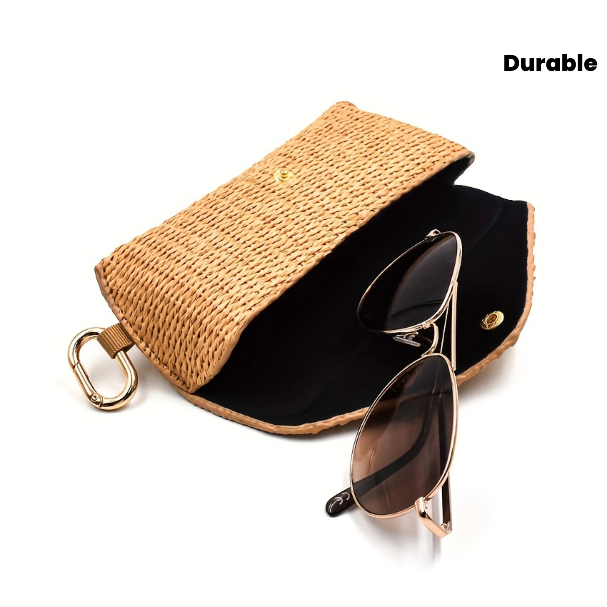 1 Pc New Woven Straw Texture Glasses Pouch With Hook Portable Travel Sunglasses Storage Bag Fashion Eyeglass Case For Men Women