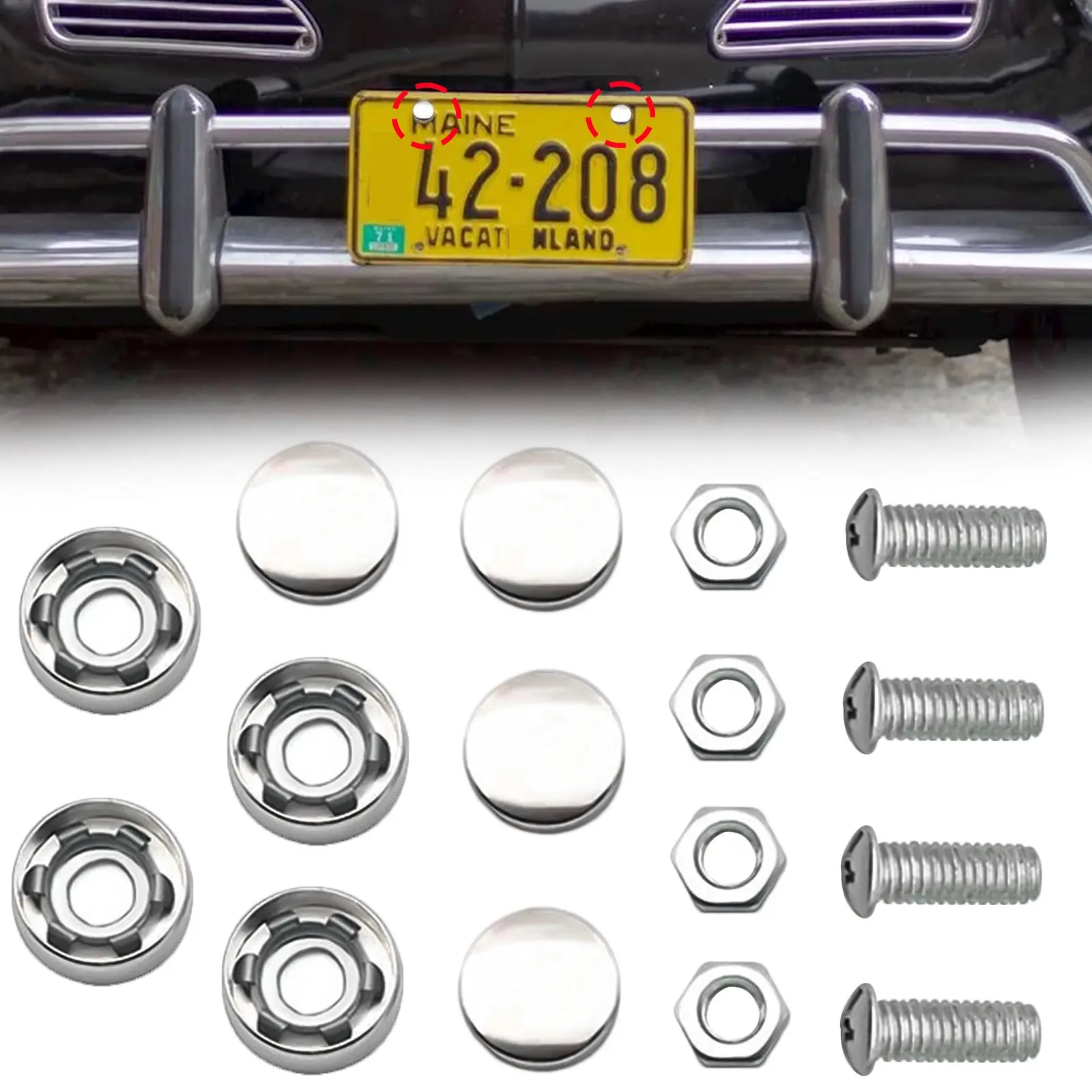 1set Car Modified Stainless Steel Screws Anti Theft Auto Security License Plate Screws Parts Fender Washer License Plate Bolts