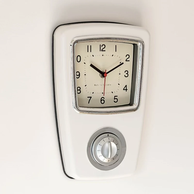 Japanese Style Metal Case Clock Silent Wall Mounted Clock Multi-Function Analog Timer for Kitchen Cooking and Baking