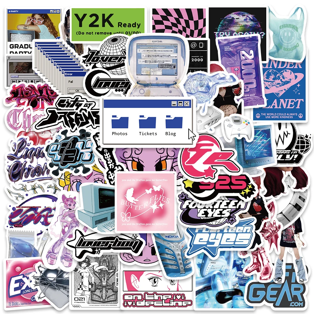 53pcs Pink Vintage Laser Y2K 2000s Girl Stickers Aesthetic Phone Motorcycle Travel Luggage Guitar Skateboard Sticker Decal