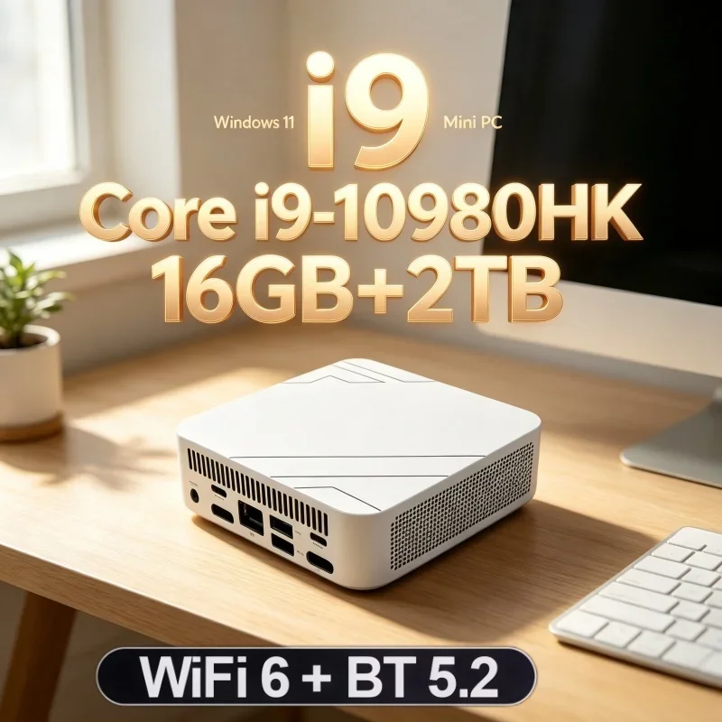 White Angular Geometric Household Mini PC Intel Core i9‑10980HK High Performance 32GB RAM 1TB SSD 4K Gaming Office Computer