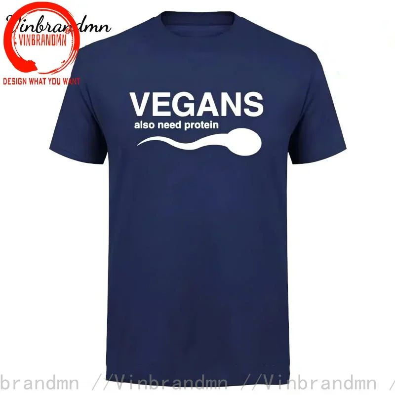 Funny Vegans T Shirts Vegans Also Need Protein Men's White T Shirt Slogan Letter Print White Tshirts 3D Vegetable Vegetarianism