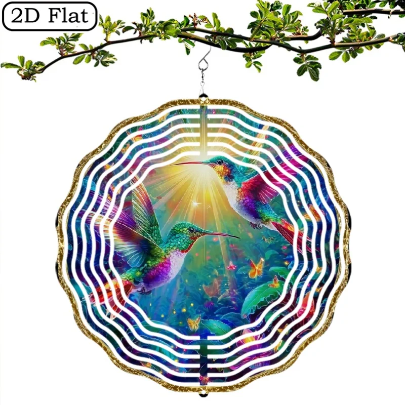 2D Flat 1pc  Wind-Powered Rotating Hook Spinner with Hummingbird And Colorful Flower Pattern