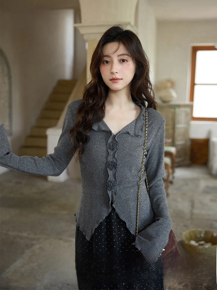 

Женская приталенная футболка с V-образным вырезом и длинным рукавом, весна-осень, в корейском стиле, повседневная, с высокой талией