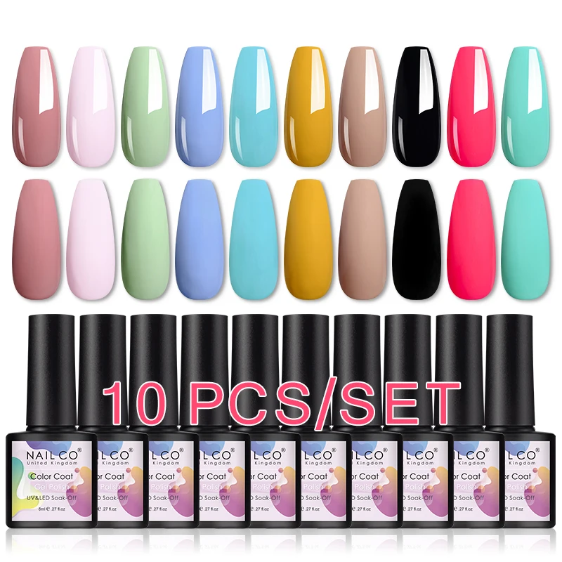 NAILCO Semi Permanent Gel Nail Polish 10pcs/Set 8ml Color UV Gellak Lakiery Hybrydowe Vernis Top Coat Soak Off Nails Art Lacquer