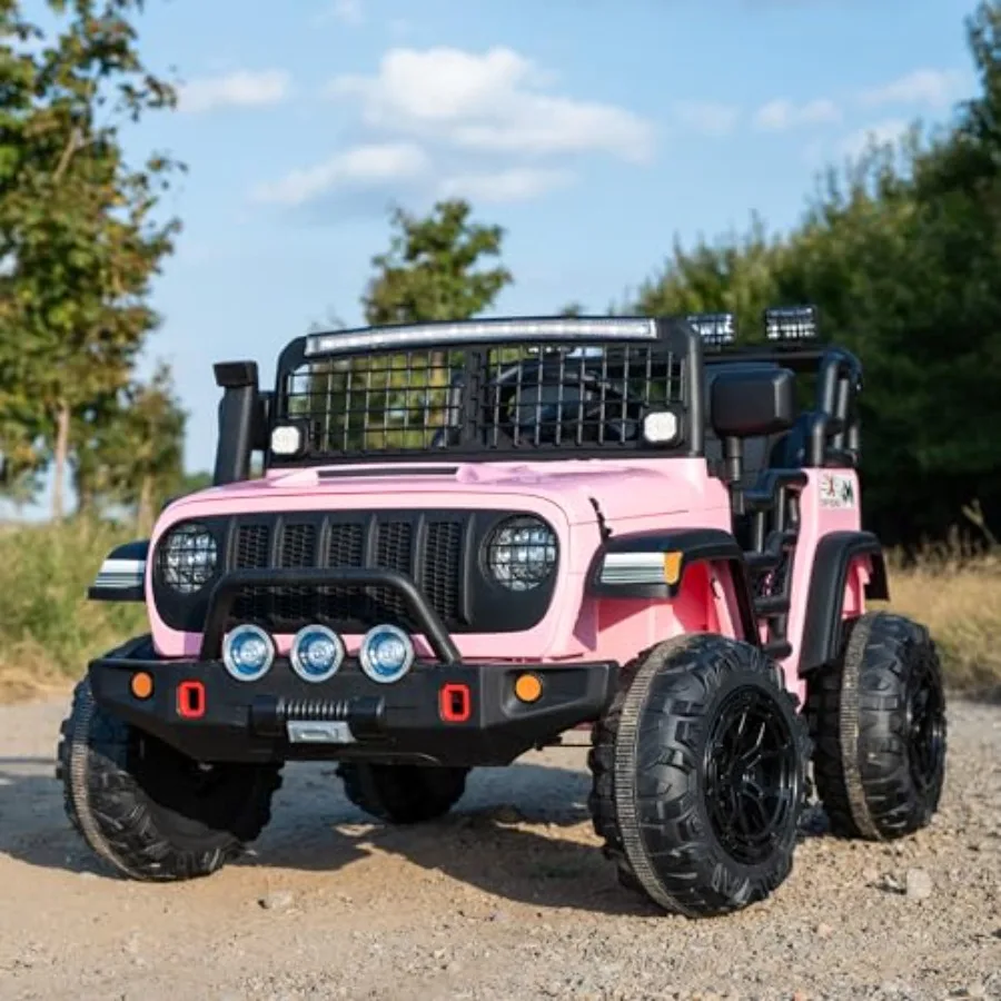 

24V Ride On Car with Remote 2-Seater Electric Truck Jeep 3 Speed Modes LED Headlights Music Bluetooth MP3 USB Port Power Displa