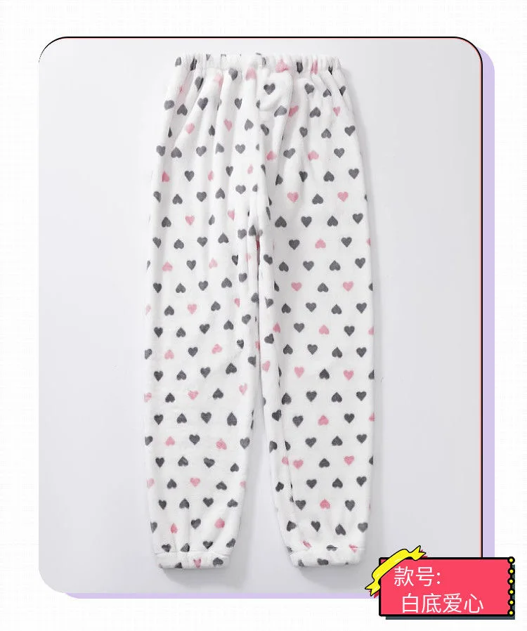 Heart Printed Thickened Pajama Pants Plus Size Warm Christmas Sleeping Pants PJ Soft Fluffy Homewear Women Flannel Sleepwear