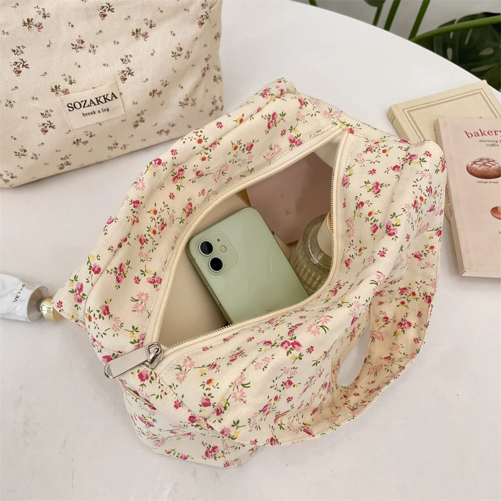 حقيبة صندوق الغداء الأزهار على الطراز الريفي، حقيبة حمل الغداء المكتبية، حقيبة حمل متنوعة ذات سعة كبيرة، حقيبة تخزين مستحضرات التجميل