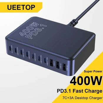 Ueetop 멀티 USB C타입 고속 충전기, 맥북 프로 16 M3 갤럭시 북 4 울트라 HP 아이폰용, 400W GaN 충전기, PD3.1, 140W, 100W, 65W, PPS