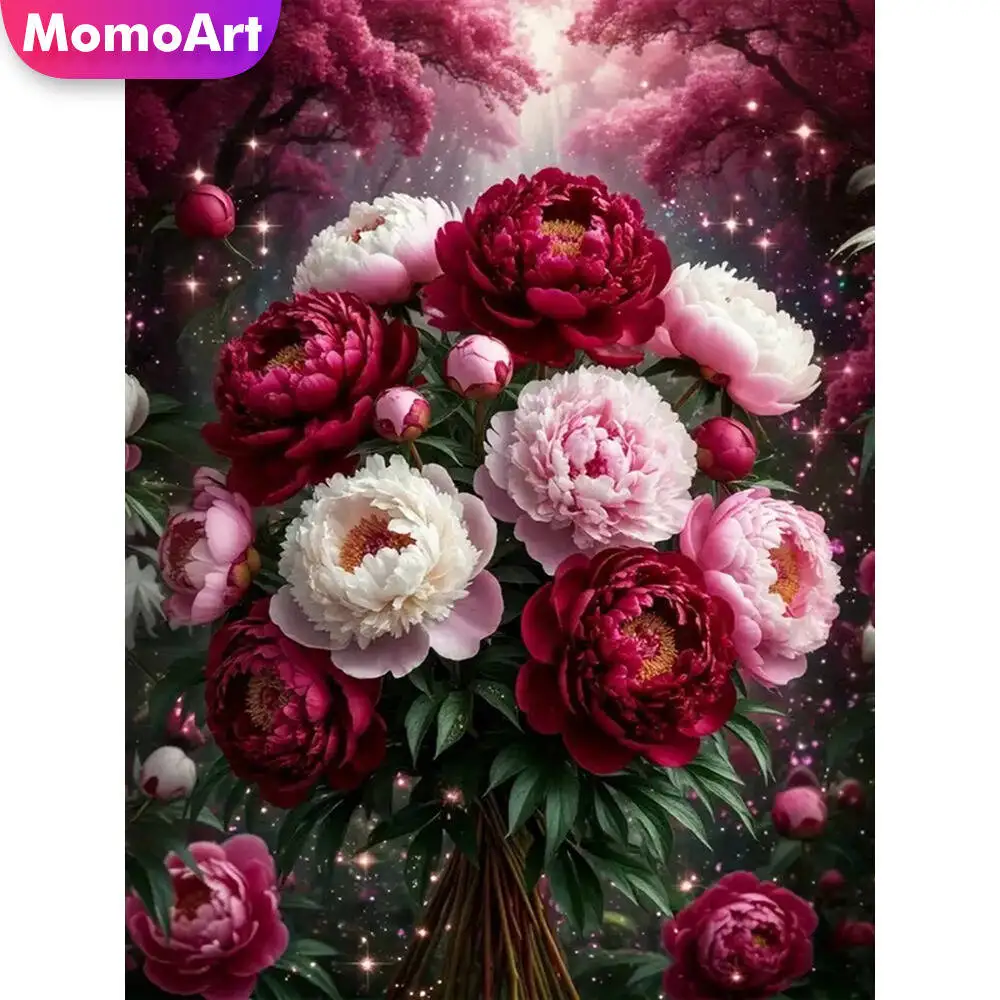 Momoart DIY Diamond Painting Peony Tower Picture Of Rhinestones Diamond Mosaic Colorful Embroidery Decor For Home