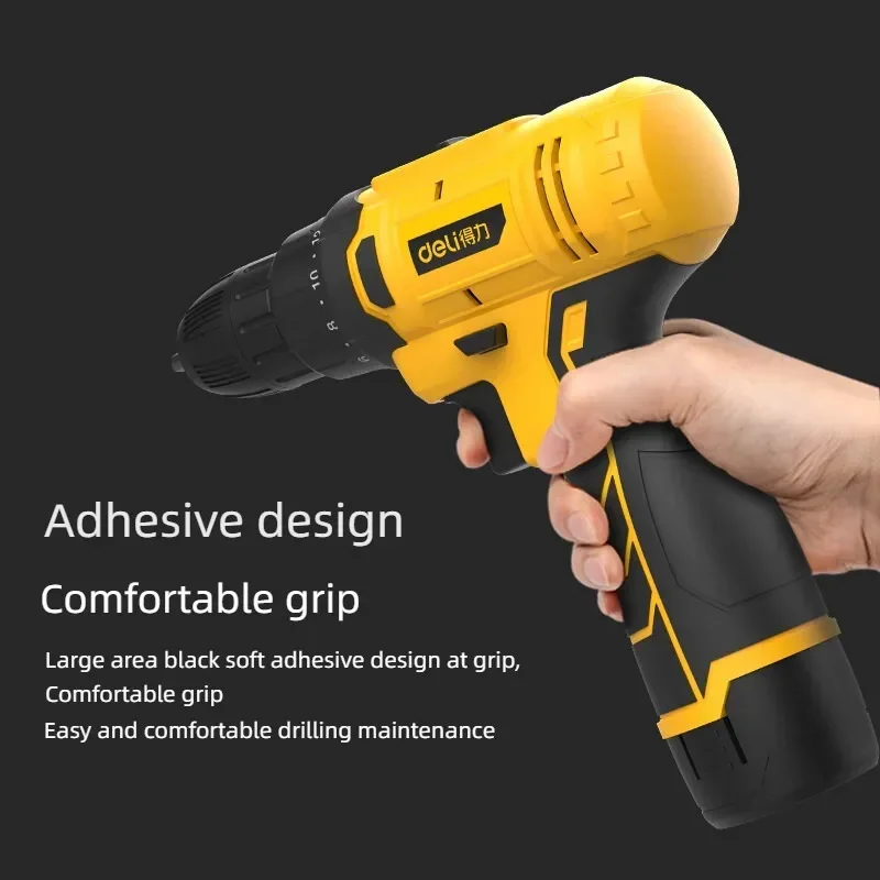 Deli-Cordless High-Power Electric Tapping Drill, Lithium Battery, Dual Speed, Household Screwdriver, Power Tool