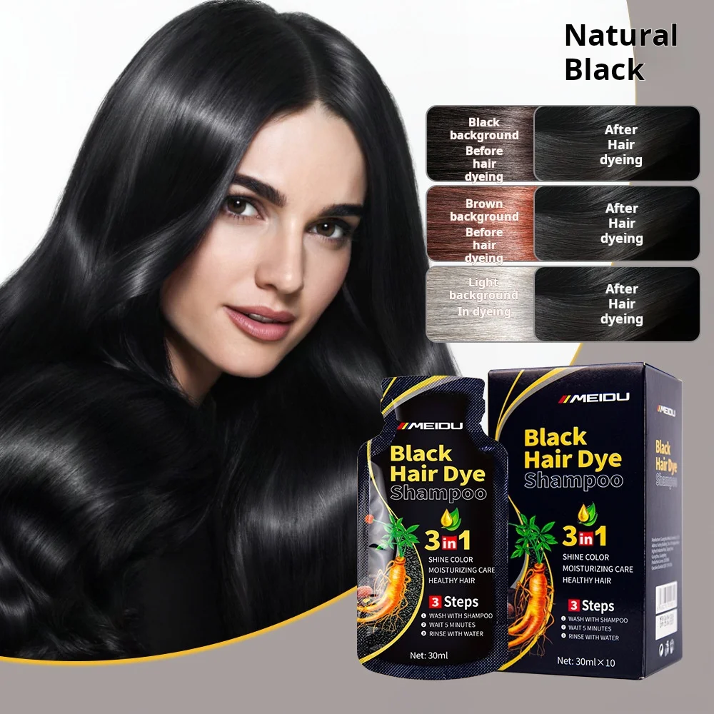 30mlHairDyeShampoo3in1DarkeningHairsInstantGrayToBlackPolygonumMultiflorumNaturalColoingCoverforWomen
