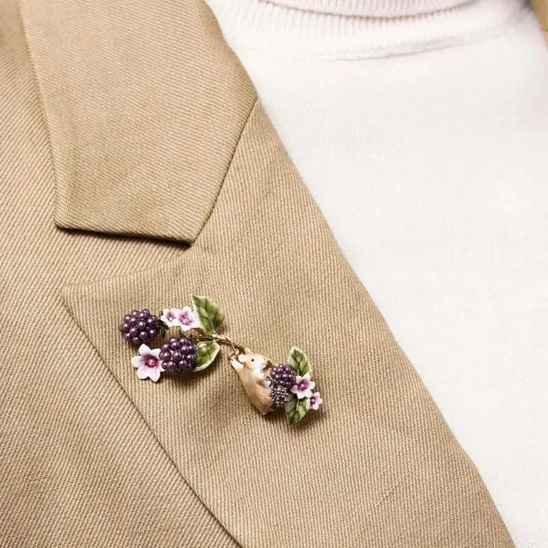 2026 British Hand Drawn Designer Fairy Tale Style Enamel Chipmunk Fruit Flower Brooch