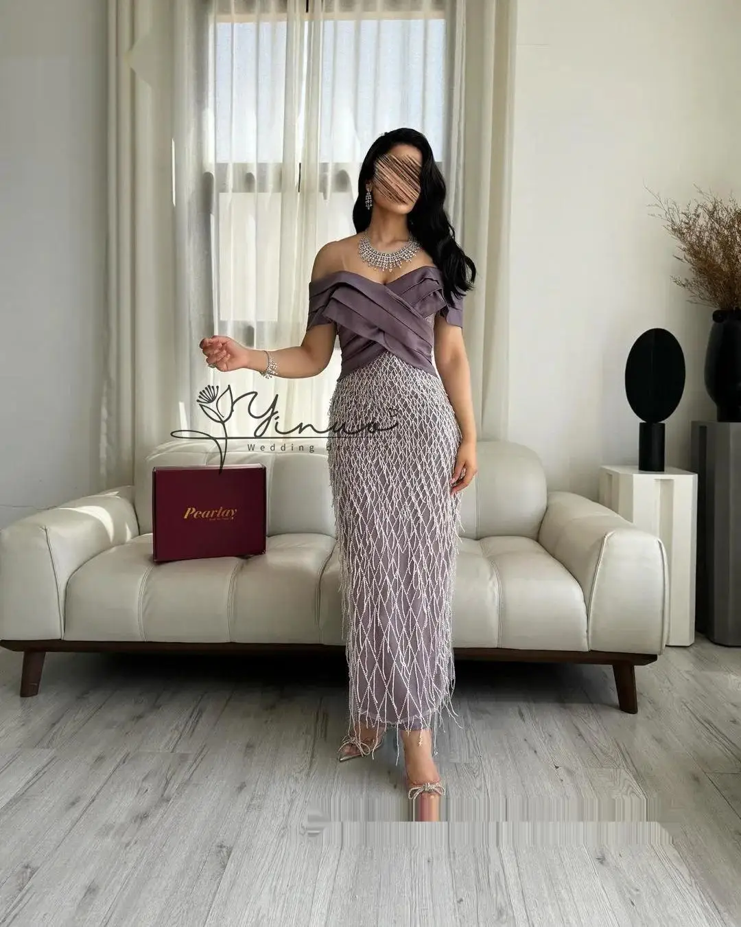 ที่กําหนดเองสีน้ําตาลยืดหยุ่นซาติน Off-The-Shoulder ชุดราตรีซิปงานแต่งงานชุด Elegant PARTY Dresses Cockt