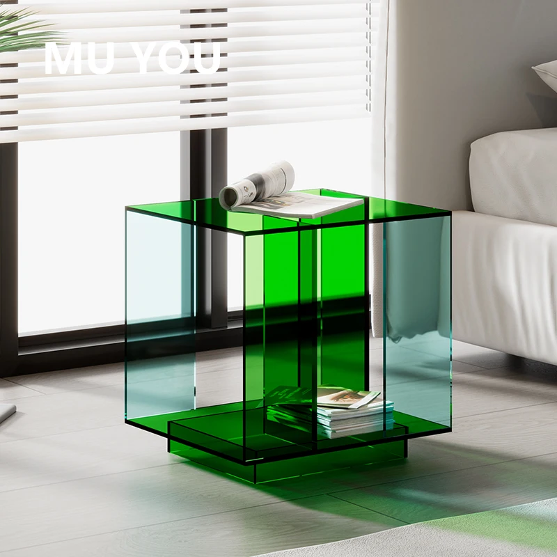 طاولة قهوة أكريليك حديثة وبسيطة وطاولة جانبية جديدة لغرفة المعيشة وغرفة النوم لرف المجلات واستخدام الأثاث المنزلي