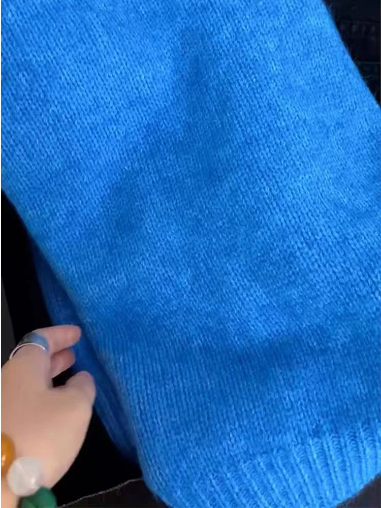 فضفاض طويل Sve V-Ne محبوك سترة المرأة الخريف الشتاء جديد Sle لينة كسول الأزرق الأعلى مريحة تناسب قسط Quali