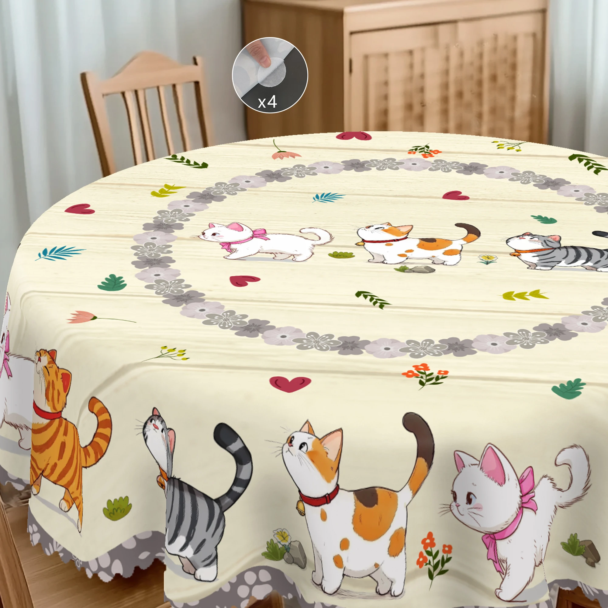 مفرش طاولة مطبوع عليه موضوع QW Cat بنمط قطة لطيف، مناسب لتزيين حفلات أعياد الميلاد في الحديقة في الداخل والخارج