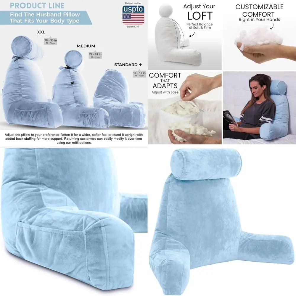 

Небесно-голубая подушка для чтения Кресло-кровать с подлокотниками и поддержкой спины для удобной кровати и сидения