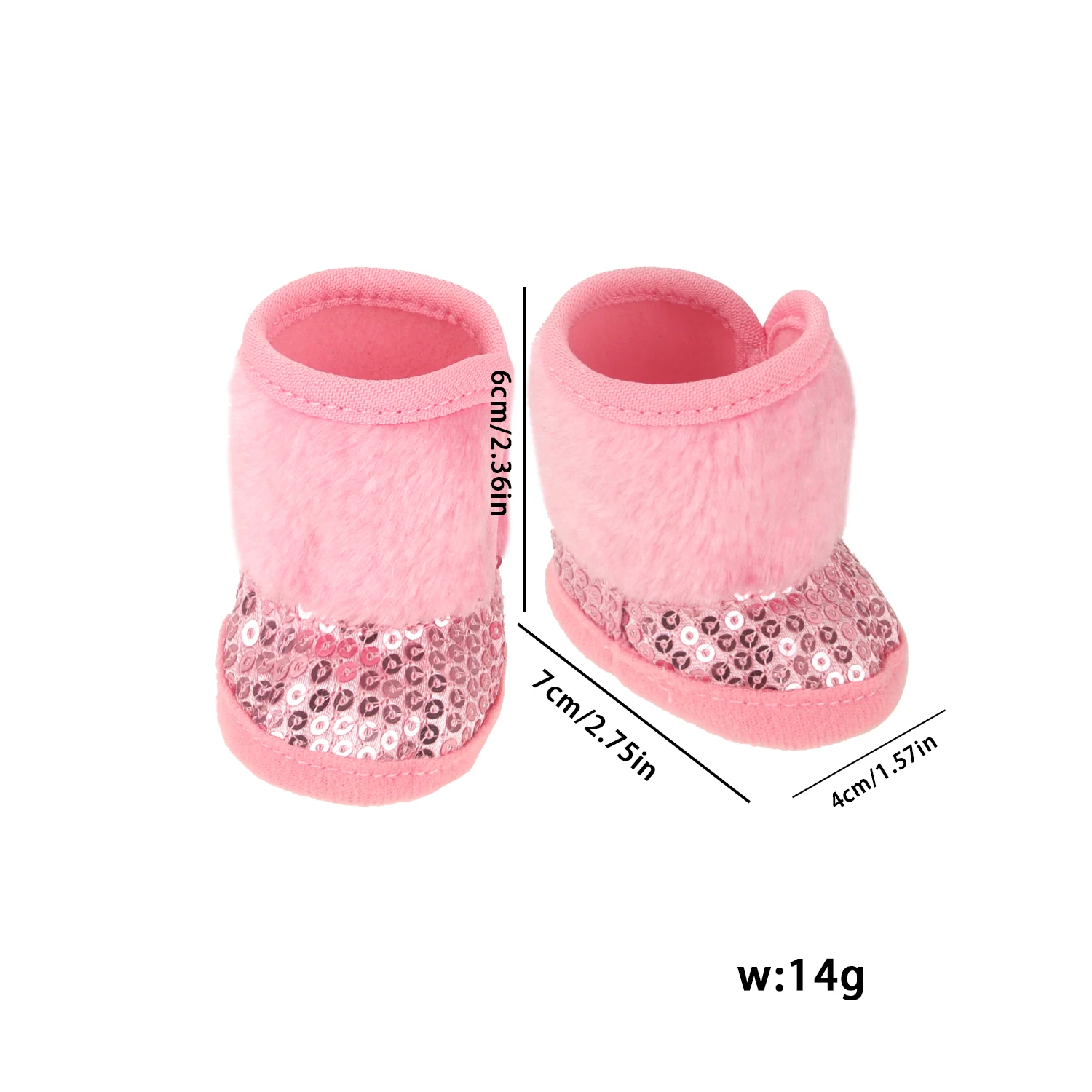 Stivali da bambola in peluche rosa da 7cm per stivali da neve con paillettes per bambole americane da 18 pollici Set di vestiti per scarpe da 43cm Baby New Born & OG Girl, bambola BJD