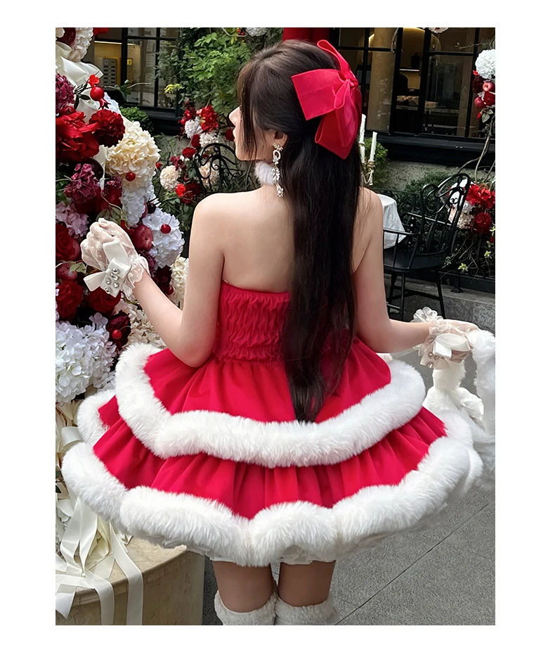 

Super Fairy Style Christmas New Year Atmosphere Princess Strapless Dress Autumn Winter New Sweet Cute Plush Tutu Evening Dresses