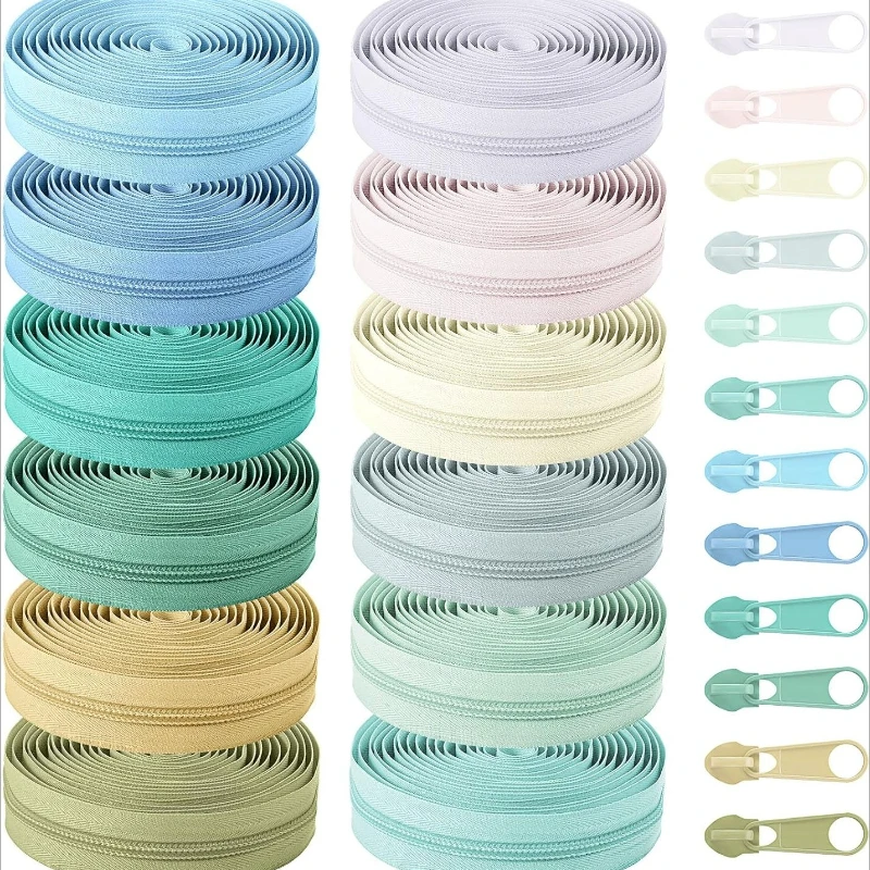 

1/2/3Set Coloreful Nylon Zipper Tape with Sliders 4.5M Zippers Rolls and 10Pcs Zip Pulls Garment Zips Sewing Kit DIY Accessories