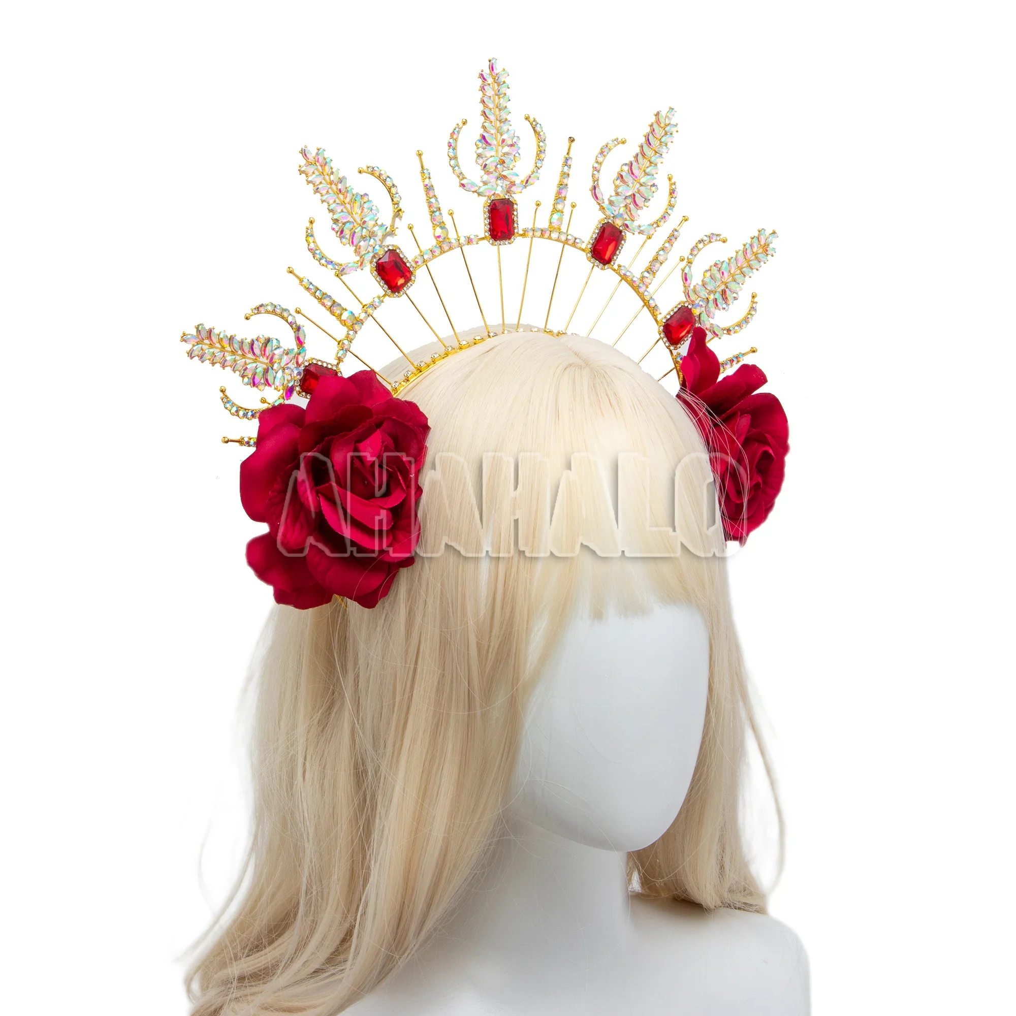 Rose Flower Halo Crown Virgin Mary Goddess Halo Headband Festival Queen Crown and Tiara Maternity Photo Shoot Headpiece