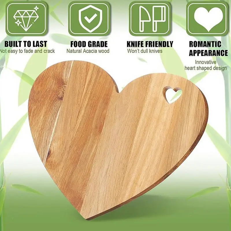 Heart Shaped Cutting Board Cheese Serving Platter Wood Bread Board for Kitchen Food Prep Meats Vegetables Butter Serving Board