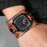 Reloj de cuarzo vintage de cuero genuino para hombre con correa de cuero ancha cosida a mano estilo punk hip hop