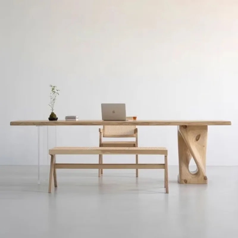 

Ash wood all solid wood large board tea table, tea table new Chinese balcony tea table and chair combination