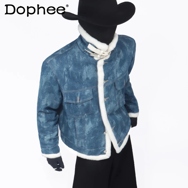 

2025 Men's Autumn New Tie-Dye Short Jackets Warm Fashion Versatile Trendy Handsome Coats Pocket Decoration Solid Color Jackets
